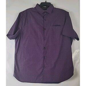 Denim & Flowers Men Shirt Slim Fit 44 XL Blue Small Pink Geometric Short Sleeve